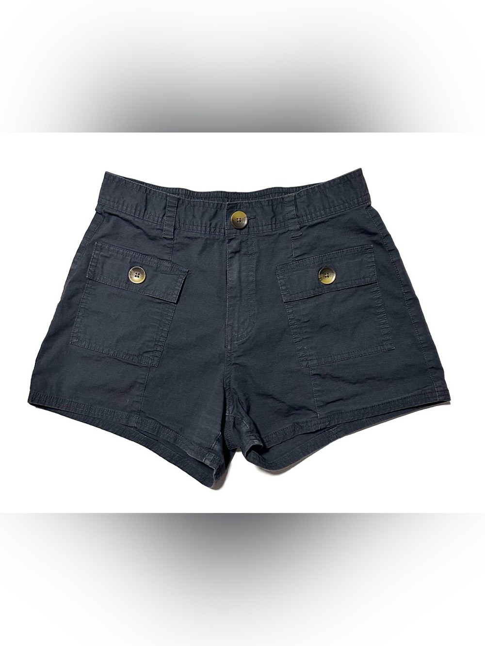 Vuori Women's Gray Ripstop High Rise Chino Shorts Organic Cotton Pockets